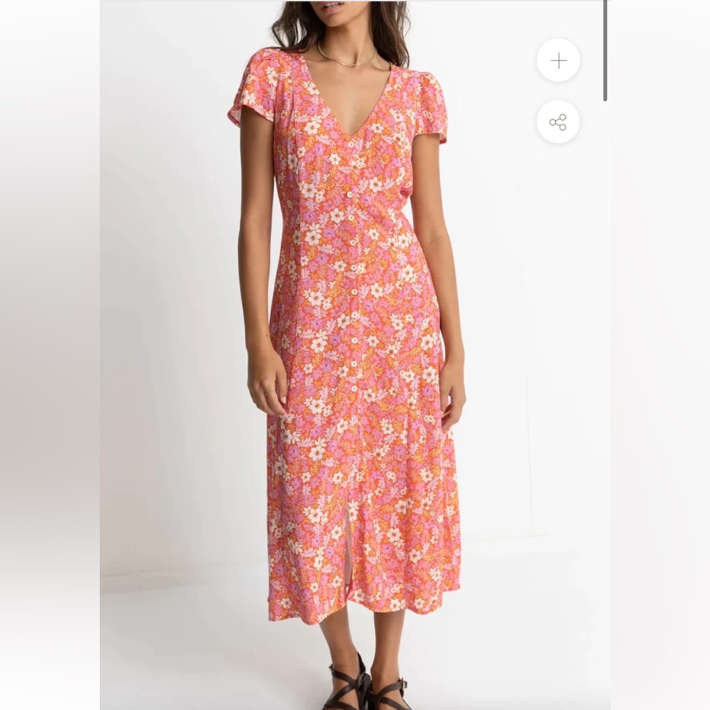 Rhythm Luna Floral Cap Sleeve Midi Dress Size L
